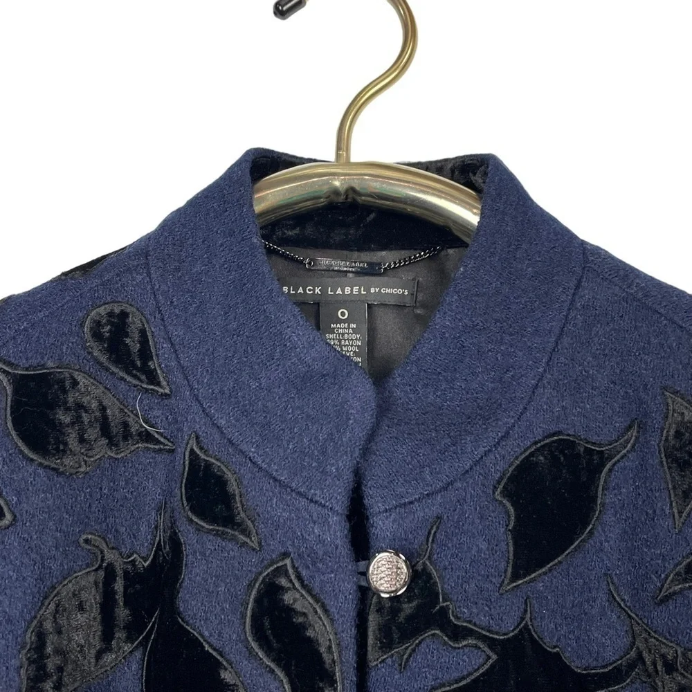 CHICOS BLACK LABEL BROCADE STUDDED VELVET WOOL BLEND 2 BUTTON JACKET